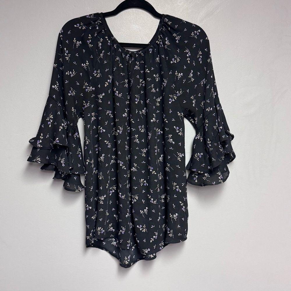 Floral Black purple Women's Top by Chaps size Large L